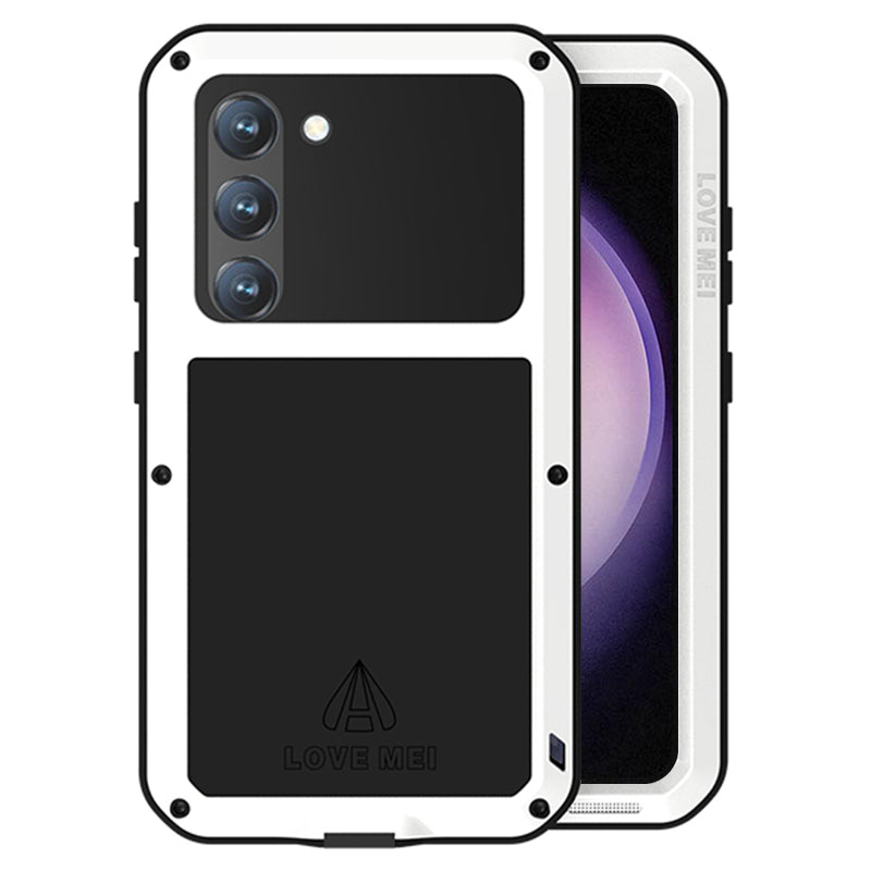 LOVE MEI For Samsung Galaxy S23 Shockproof Anti-drop Phone Case Silicone Metal Cover with Tempered Glass Film LOVE MEI For Samsung Galaxy S23 Shockproof Anti-drop Phone Case Silicone Metal Cover with Tempered Glass Film
